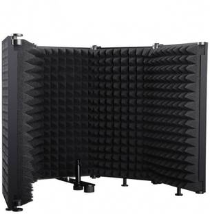 DawnRays Professional Microphone Isolation Shield with 5-Panels Foldable and Portable Vocal Booth Filter Mic High Density Windscreen Sound Absorbent Foam Reflector for Studio Recording Streaming isolation shield