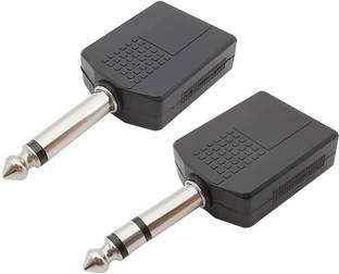 fdealz 2 Pieces of 6.35mm Mono to Dual 6.35MM Splitter & 6.35mm Stereo to Dual 6.35MM Audio Jack Plug Adapter Single Male To Dual Female,