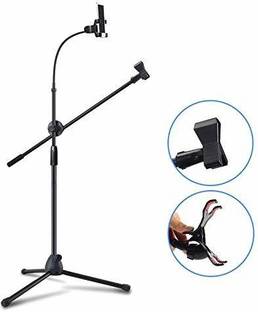 Techtest "Microphone stand with mobile holder Heavy Duty Adjustable Microphone Stand GH-208 Condenser Mic Stand for Singing Recording Studio Mike Stand Mobile Stand for Video Recording Dual Mike Stand Condenser Microphone Stand for Studio Recording Mic Stand for Singing Microphone Stand With Mobile Holder " Microphone stand GH-208