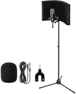 DawnRays 3 Panel Vocal Booth Microphone Isolation Shield with 3 Leg Dual Mic Holder Stand Professional Studio Broadcasting & Recording Microphone Set