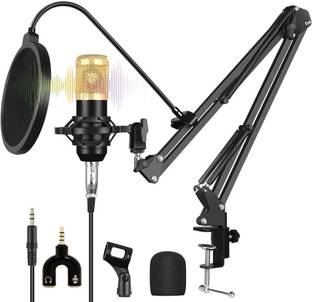 AMG Music BM800 Condenser Microphone Set with Microphone Stand, Pop Filter, Audio Splitter Ultra-Sensitive Recording Mic Condenser Mic Set For Singing Youtube Recording
