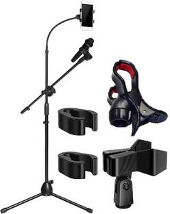Techtest Microphone Stand with Mobile Holder Adjustable Floor Stand for Karaoke Singing Mic Stands For Performance, Karaoke Singing, Speech, Stage and Outdoor