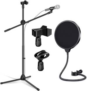 eRise Microphone Stand With Pop Filter(Combo), Studio Microphone/Mic Stand with Flexible Pop Shield Filter for Recording All High Quality Durable Mike Accessory Mike Stand with Filter- Flexible, Upgraded Tripod Mic Stand with Dual Mic Clip Holders Heavy Metal Base Adjustable Collapsible Height Adjustable Boom Stands Adjustable Microphone Stand Microphone Stand (Microphone Stand with Pop Filter Combo, Black) Microphone Stand With Pop Filter Combo