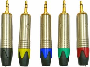 BALRAMA 5pc Metal Gold Plated 3.5mm Stereo Aux Connector Headphone Jack Pin Audio Plug Straight TRS Patch Cable