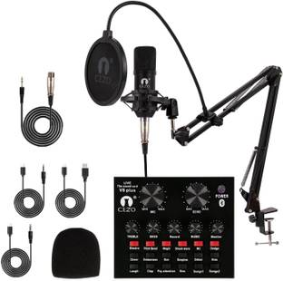 Cezo Condenser Microphone BM 800 Bundle,Mic Kit with Live Sound Card- Black Microphone