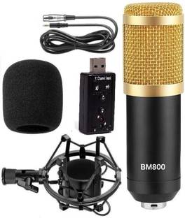 AMG Music Hyden BM 800 Professional Condenser Microphone Set with 7.1 Channel Sound Card Shock Mount Xlr to 3.5mm Cable Mike Set For Studio Recording, Singing, Home Studio Recording, Podcast, YouTuber Microphone