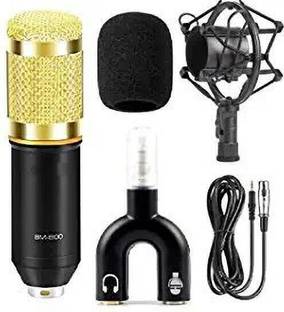 AMG Music Professional Condenser Microphone for Broadcasting and Recording Microphone Set ,Pro Audio Studio Vocal Recording Mic+ Shock Mount + Audio Splitter + XLR Cable -Requires 48V Phantom Power(Black) Microphone