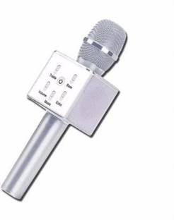 VRJTEC Handheld Wireless Q7 Karaoke Singing Mic With Inbuilt Speaker For IOS, Android - Silver Microphone