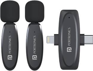 Portronics Vlogmate Dual Mic Wireless Microphone With Type C & 8 Pin Receiver for Mobile Microphone