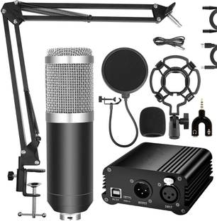 SOUVENIR BM800 Condenser Mic with Arm Stand, Shock Mount, Pop Filter, 48V Phantom Power Supply & Anti-Wind Foam, Full Condenser Microphone Recording Set for Studio Recording, Broadcasting & Podcasting Microphone