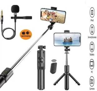 plaction Bluetooth Extendable Selfie Stick with Level Fill Light Microphone with mic Microphone