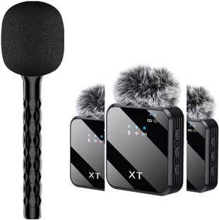 MOBIZAC Microphone Handheld Stick with Professional Dual Wireless Mic and Muff Superior Noise Reduction Collar Mic for Mobiles DSLRs GoPro Cameras Laptops