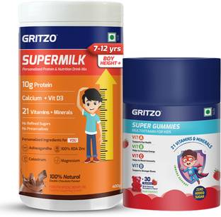 Gritzo SuperMilk Height+ (7-12y Boys), 10g Protein with Super Gummies