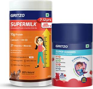 Gritzo SuperMilk Height+ (7-12y Girls), 10g Protein with Super Gummies