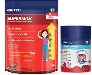 Gritzo SuperMilk Height+ ( 13+y Girls), 13g Protein with Super Gummies