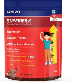 Gritzo SuperMilk Height+ (13+y Boys), 13g Protein, Double Chocolate, Pouch