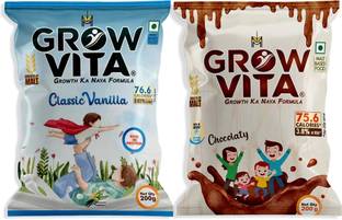 Grow Vita Growth ka Naya Formula Creamy chocolaty and classic vanilla pouches