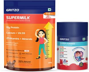 Gritzo SuperMilk Height+ (7-12y Girls), 10g Protein with Super Gummies