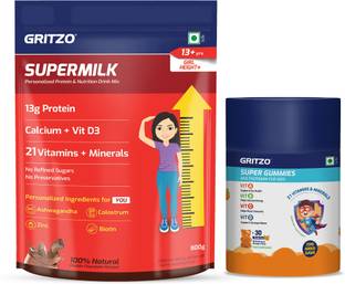 Gritzo SuperMilk Height+(13+y Girls), 13g Protein (Double Chocolate) with Super Gummies