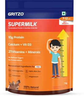 Gritzo SuperMilk Height+ (7-12y Boys), 10g Protein, Double Chocolate, Pouch