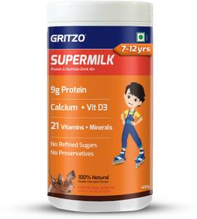 Gritzo SuperMilk Overall Growth (7-12y Boys), 9g Protein (Double Chocolate)