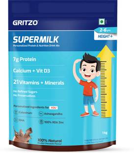Gritzo SuperMilk Height+ (2-6y), 7g Protein, Double Chocolate, Pouch