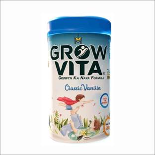 Grow Vita Growth ka Naya Formula Delicious Nutritious Malt Base Milk Food Nutrients Vanilla Flavours Drink