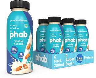 Phab Ready-to-Drink 18g Protein Milkshakes, Delicious With No Added Sugar (Pack of 6) Vanilla Almond