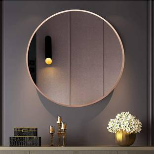 casagold Round Wall Mirror 18 Inch in Metal Frame for Wall Décor/Bedroom (Rose Gold) Bathroom Mirror
