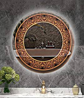 luminatri Round Frame Bathroom LED Mirror Size (24" X 24") (Butterfly Design) 3 color Led Bathroom Mirror