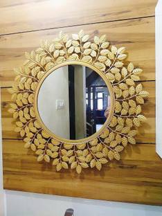 Urban Hamlet Sculpted Nature Radiance: Golden Leaf Stems Mirror Decorative Mirror