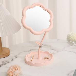 draval Flower-Shaped Makeup Mirror, Rotatable tray Table Vanity Mirror Cute