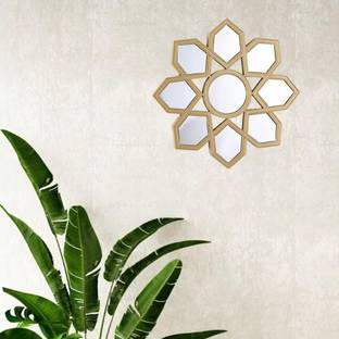 Satyam Kraft 1 Pcs Golden Color Decorative Mirror Frame for Wall and Home (Hexagon Shape) Decorative Mirror