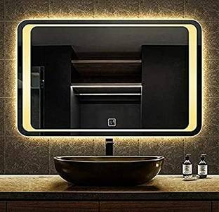 PRINCE ART 18x24 Inch LED Wall Mirror Glass with Touch Sensor Lights for Home Decor HD27 Bathroom Mirror
