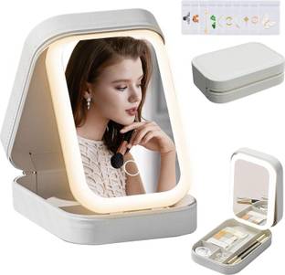 JANCOM 2 in 1 Jewelry Box,Travel Jewelry Case Organizer with LED Makeup Mirror Lighted Mirror