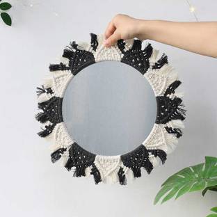 MOS HANDICRAFT MACRAME MERROR WHITE BLACK 1 Decorative Mirror