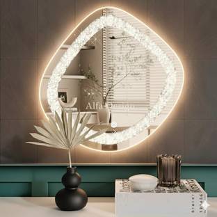 ALFA DESIGN 28x28 Inch LED Mirror For Bathroom Crushed Diamond, Front Lighted Mirror | Bathroom Mirror