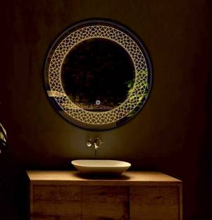 Khushi Decors Wall Decor LED Mirror Glass with Touch Sensor for Home Size - 21x21 Inch Bathroom Mirror