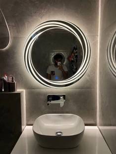 ORIGIN MIRRORS 057 triple light modern open led mirror wall mount ( Round : 21 x 21 Inch ) Bathroom Mirror