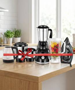 Havok 750 Watt Mixer Grinder With 1100 W Dry Iron & Kettle | 4 Jars | Black 750 W Juicer Mixer Grinder