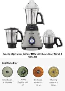 Preethi 110 Volts Mixer Grinder, Watts 550 W Juicer Mixer Grinder