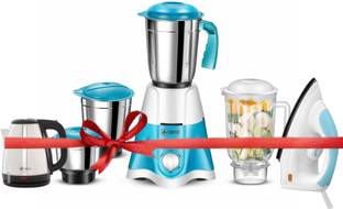 Havok 750 Watt Mixer Grinder With 1100 W Dry Iron & Kettle | 4 Jars | Blue & White 750 W Juicer Mixer ...