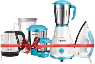 Havok 750 Watt Mixer Grinder With 1100 W Dry Iron & Kettle | 4 Jars | Blue & White 750 W Juicer Mixer Grinder