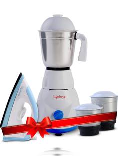 Lifelong LLCMB02 500 W Mixer Grinder (White, 3 Jars) & 1100 W Dry Iron (White, Blue) Super Combo
