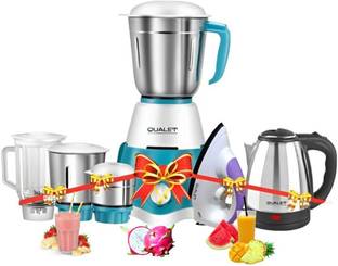 QUALET Glitter Electric Kettle (2L, Silver) & 750 W Mixer Grinder