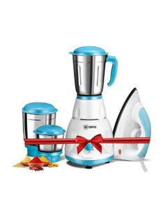 Havok 750 W Mixer Grinder (1100 W Dry Iron Combo | 3 Jars | Blue & White) 750 W Juicer Mixer Grinder