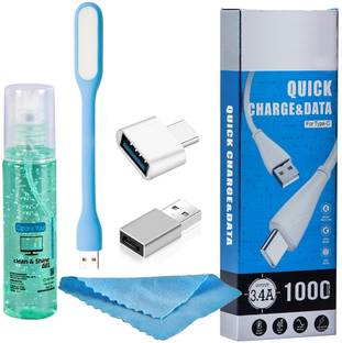 ENTWINO Laptop & Mobile Accessories Combo, Data Cable, 2 OTG, Cleaning Kit, USB Light Combo Set