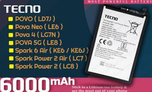 Tecno Mobile Battery For  BL58BT Hot 10 Play/Smart 4 Plus/5/Hot 10S/Hot 12 Play / Hot 12 Ke6 ,Pova,Ld7J -6000 MAh