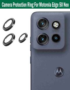 KREZEE Back Camera Lens Ring Guard Protector for Motorola Edge 50 Neo [Black Metal Alloy Camera Ring with 9H Glass] Set of 1
