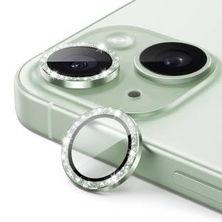 UNIKWORLD Back Camera Lens Ring Guard Protector for iPhone 15 Plus Camera Glass Aluminum Alloy Rings -Diamond (Green)